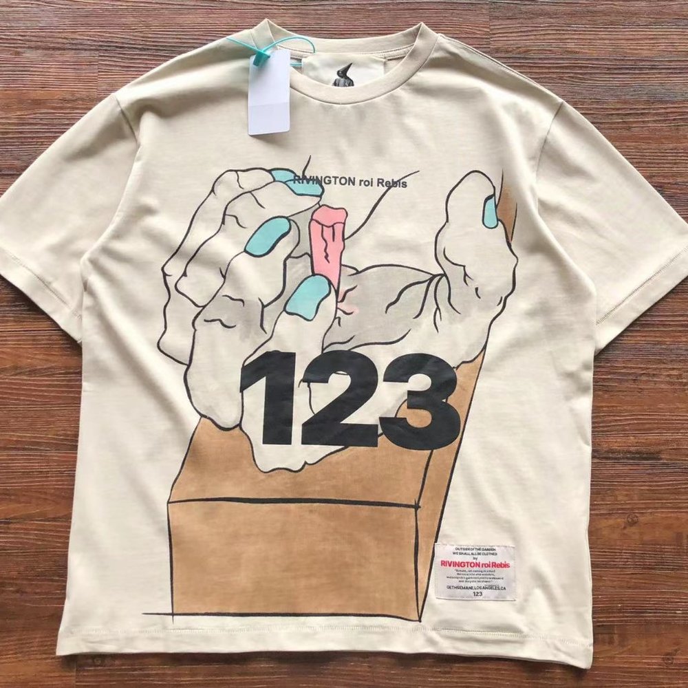 Rivingtonroi Rebis123 Cream Short-Sleeved Shoz Print T-Shirt